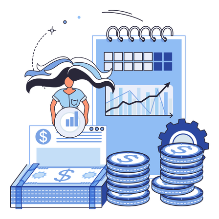 Woman working on financial graph setting  Illustration