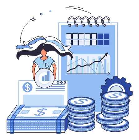 Woman working on financial graph setting  Illustration