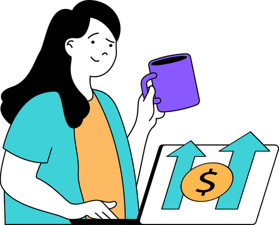 Woman working on financial growth analysis  Illustration