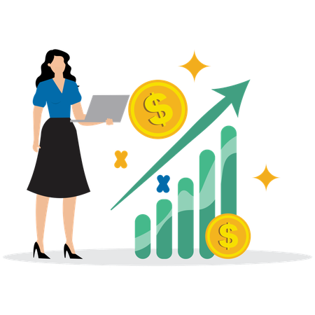 Woman working on Financial Growth Chart  Illustration