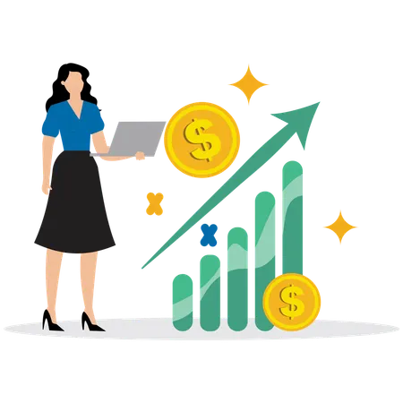 Woman working on Financial Growth Chart  Illustration