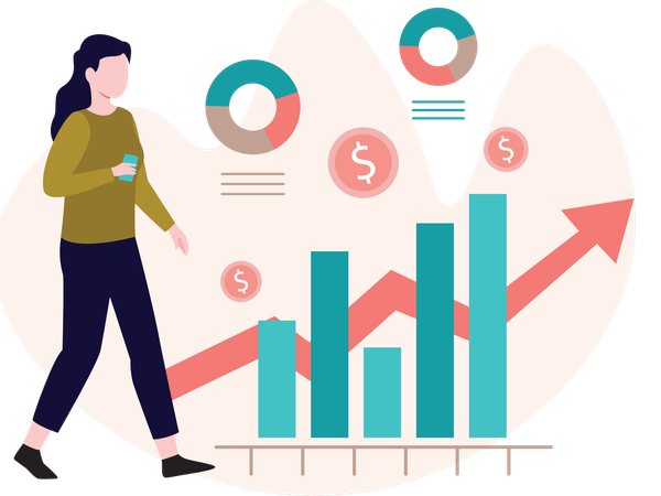 Woman working on financial growth investment  Illustration