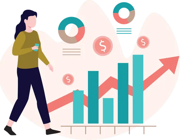 Woman working on financial growth investment  Illustration