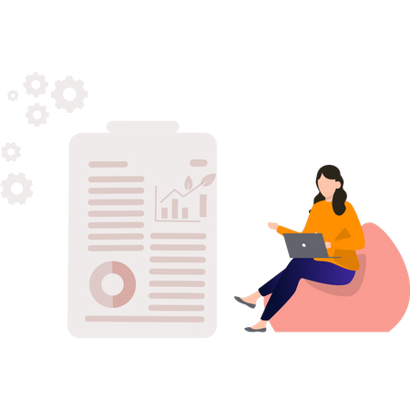 Woman working on Financial Report  Illustration