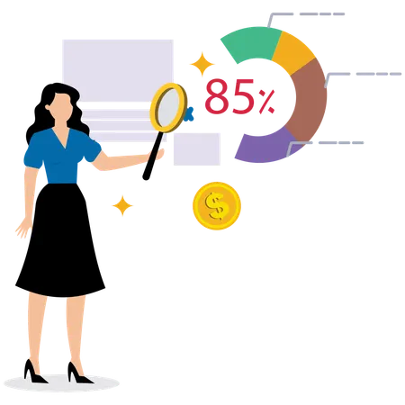 Woman working on Financial Report Analysis  Illustration