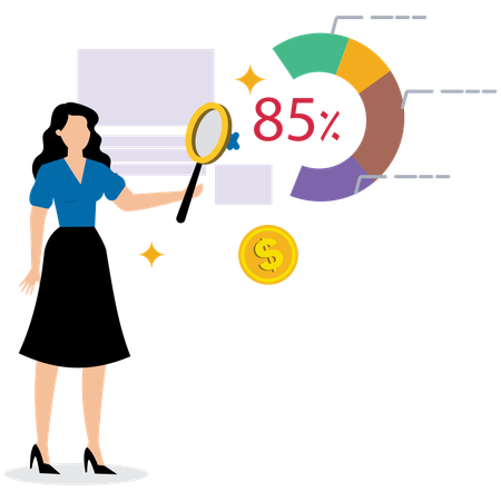 Woman working on Financial Report Analysis  Illustration