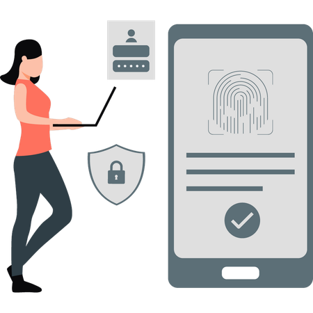 Woman working on finger print security  Illustration