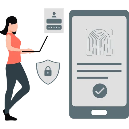 Woman working on finger print security  Illustration