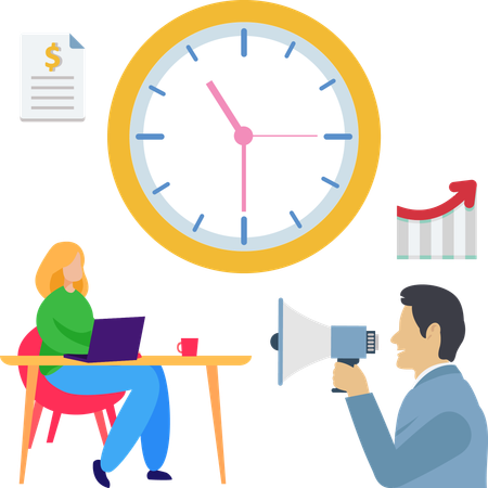 Woman working on flexible hour  Illustration