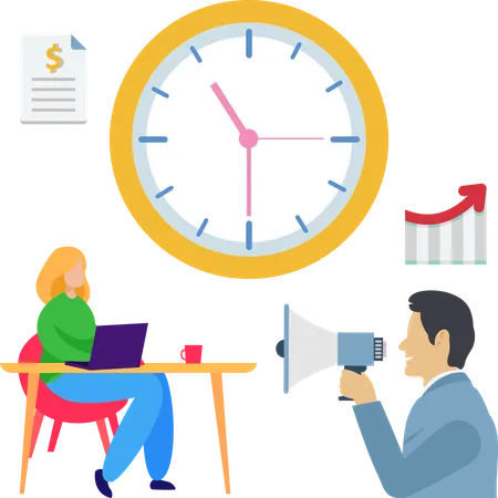 Woman working on flexible hour  Illustration