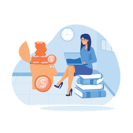 Woman working on getting student loan for further studies  Illustration