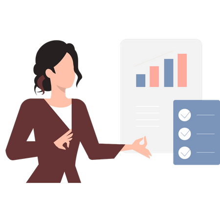 Woman working on graph report  Illustration