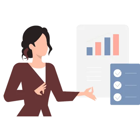 Woman working on graph report  Illustration