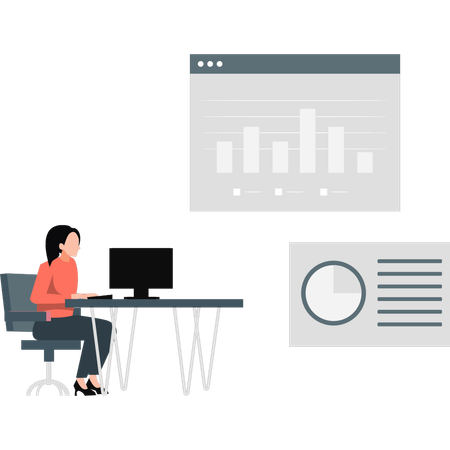 Woman working on graphs  Illustration