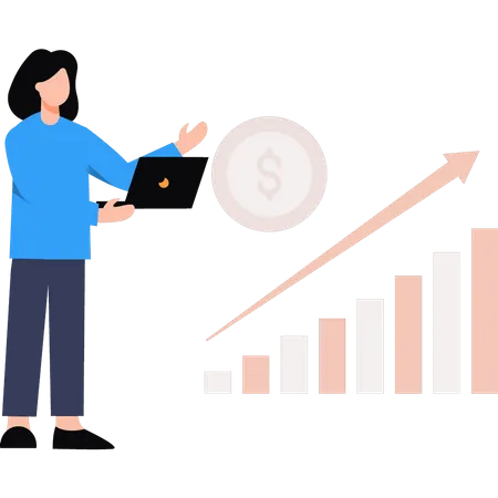 Woman working on growth graph  Illustration