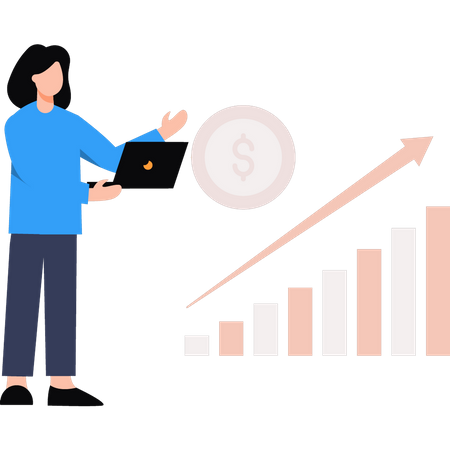 Woman working on growth graph  Illustration