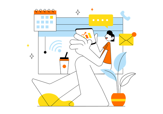 Woman working on Home Remote Working Setup  Illustration