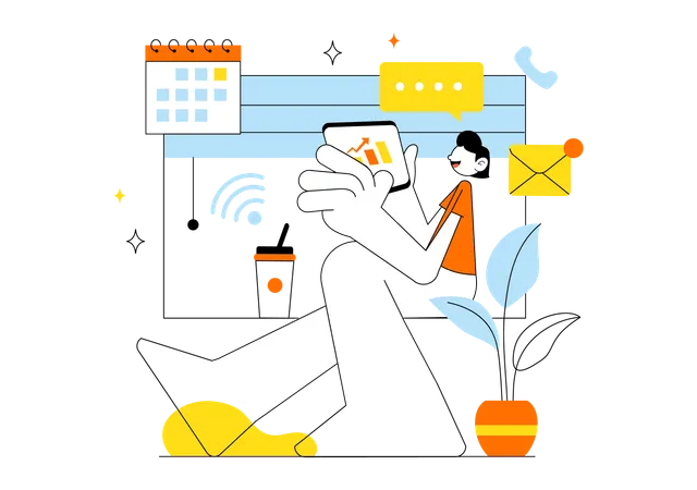 Woman working on Home Remote Working Setup  Illustration