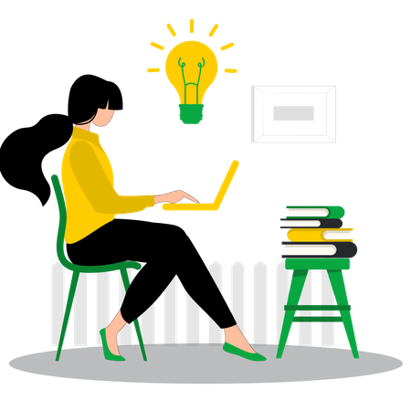 Woman working on idea  Illustration