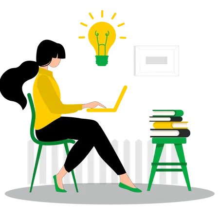 Woman working on idea  Illustration