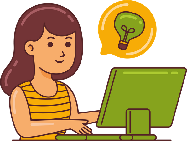 Woman Working on idea  イラスト