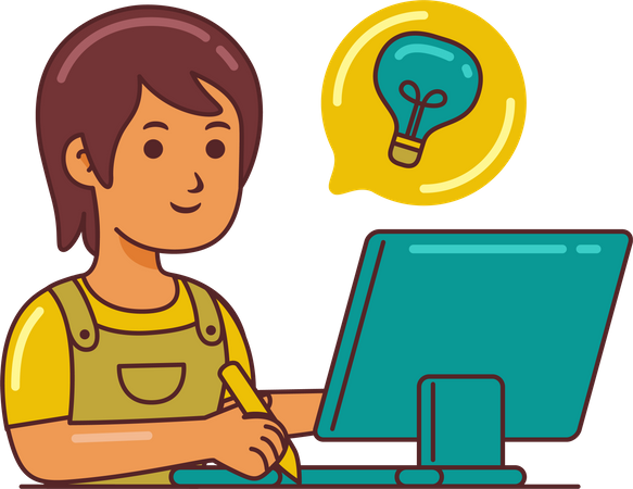 Woman Working on idea  イラスト