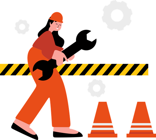 Woman Working on Infrastructure building  Illustration