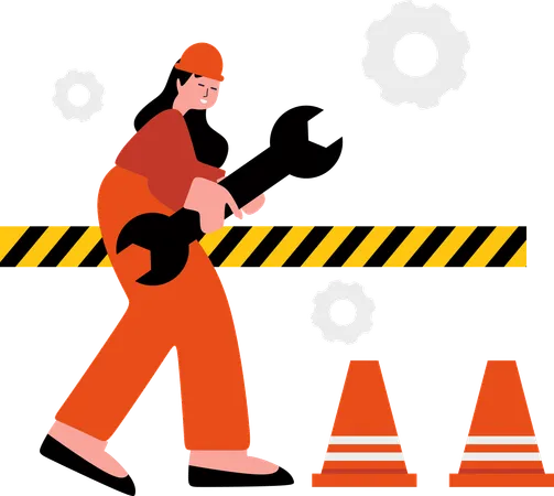 Woman Working on Infrastructure building  Illustration