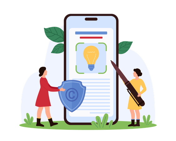 Woman working on intellectual property  Illustration
