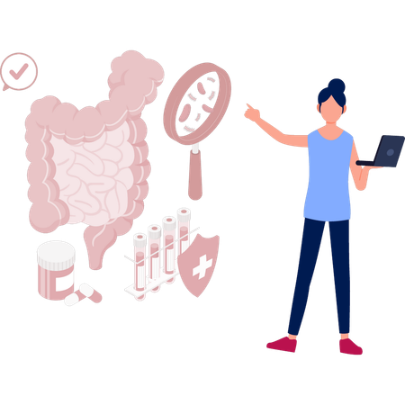 Woman working on intestine and digestive treatment  Illustration
