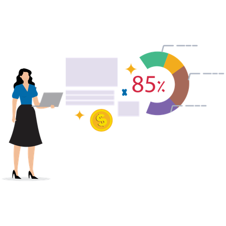 Woman working on Investment Portfolio Analysis  Illustration