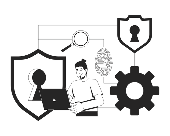Woman working on IT security workflow  Illustration
