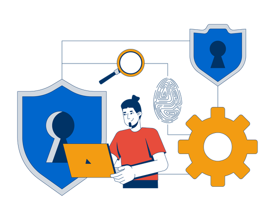 Woman working on IT security workflow  Illustration