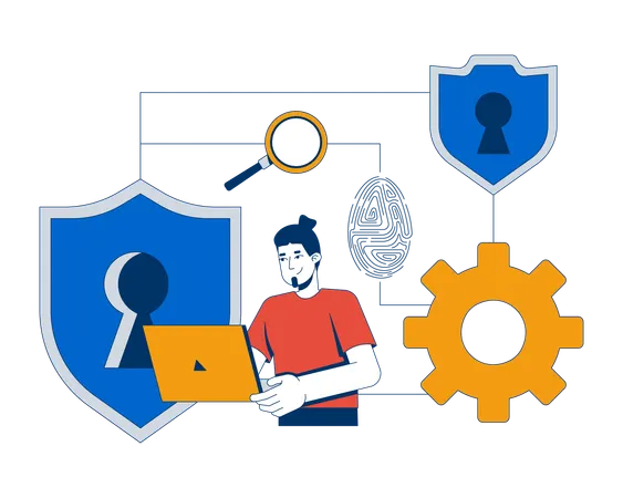 Woman working on IT security workflow  Illustration
