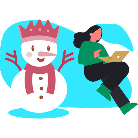 Woman working on king snowman  Illustration