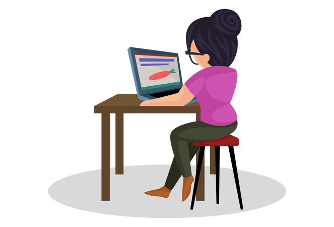 Woman working on laptop Illustration