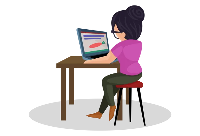 Woman working on laptop  イラスト