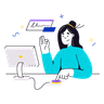free girl working on laptop illustrations