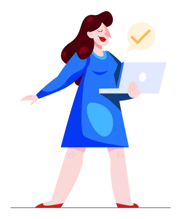 Woman With Laptop Computer Illustration