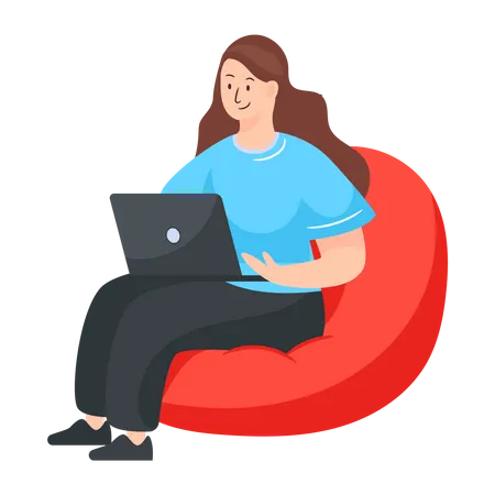 Woman Working on laptop Illustration