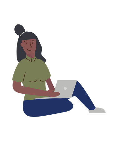 Woman Working On Laptop  Illustration