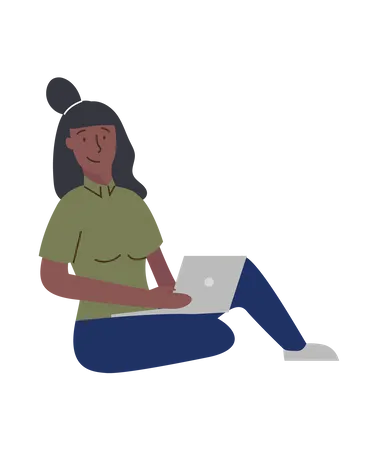 Woman Working On Laptop  Illustration