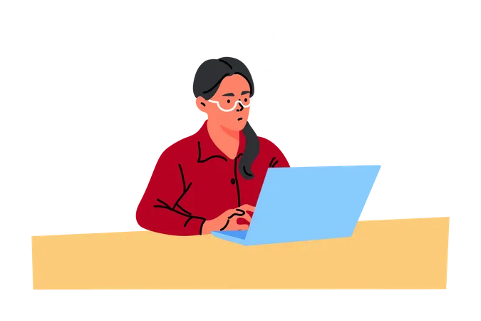 Woman working on laptop  Illustration