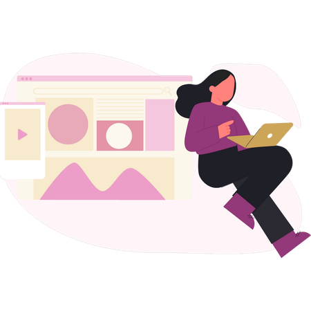 Woman working on laptop about sale promotion  Illustration