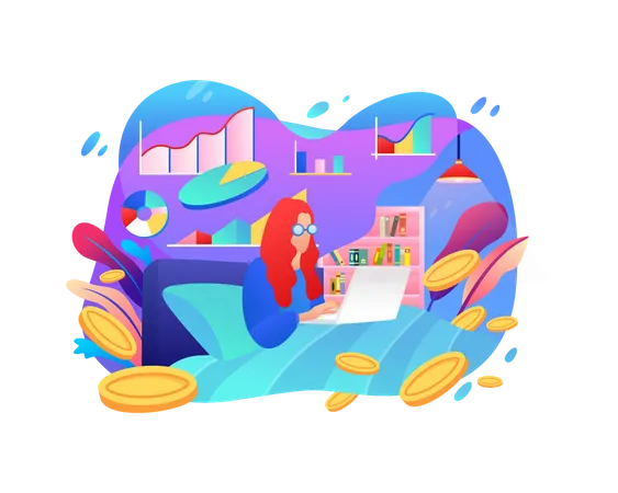 Woman working on laptop at home  Illustration