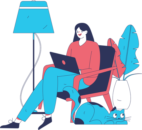 Woman working on laptop at home  Illustration