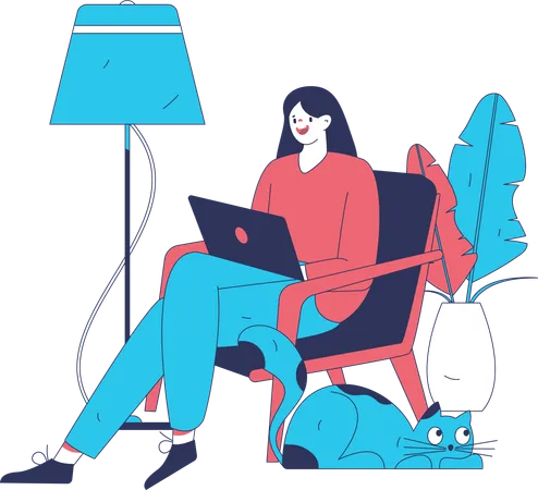 Woman working on laptop at home  Illustration