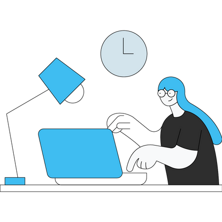 Woman working on laptop at office Illustration