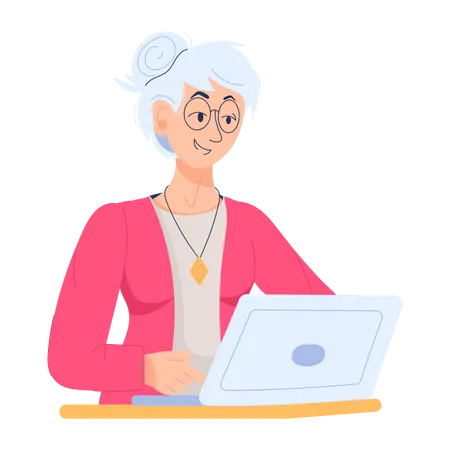 Woman Working On Laptop At Office Illustration