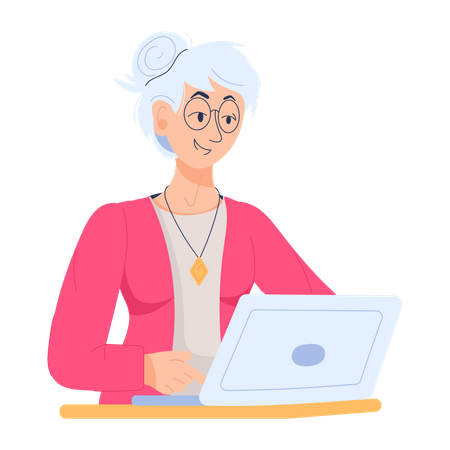 Woman working on laptop at office  Illustration